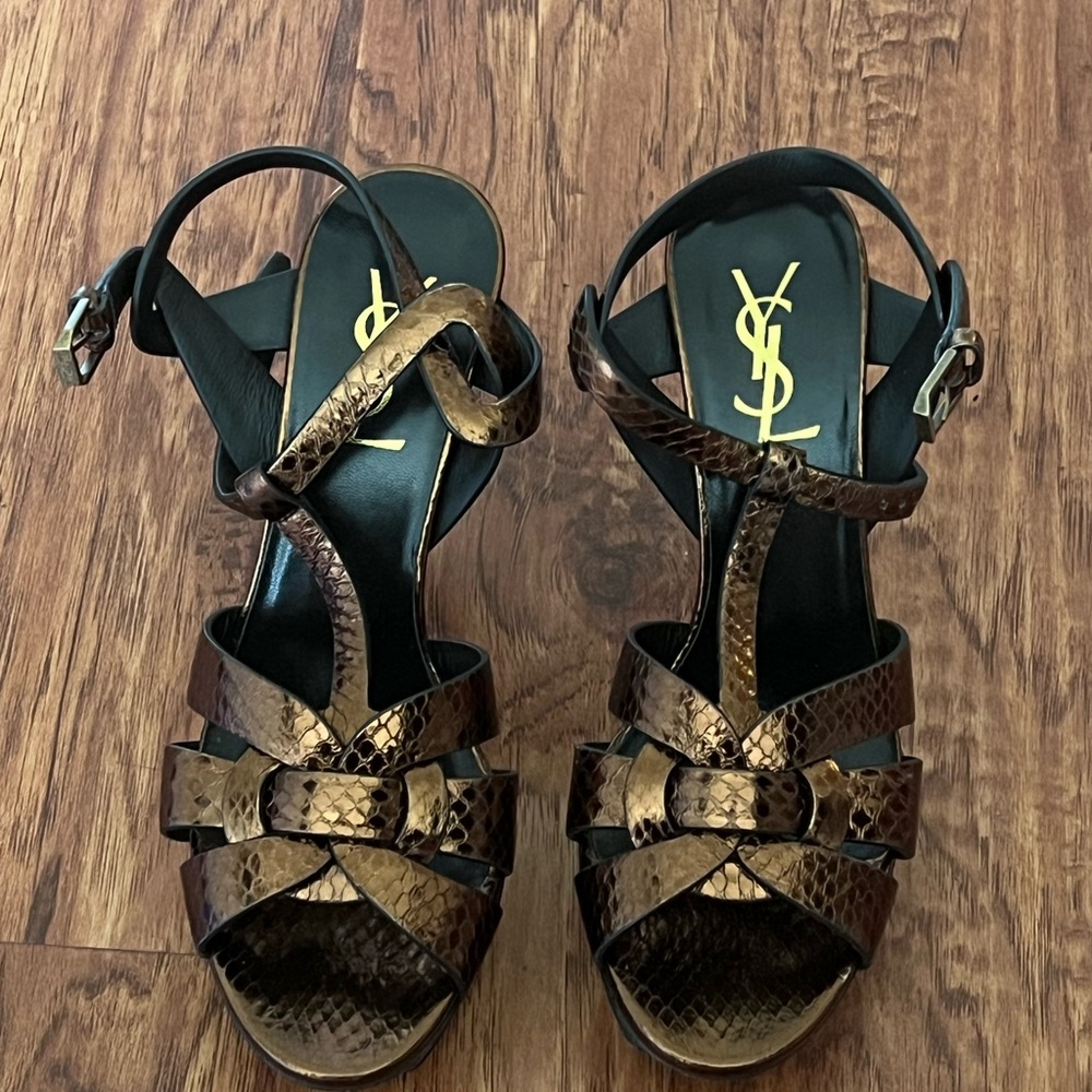 YSL Tribute Heels size 37 *Pre-owned* Embossed Bronze